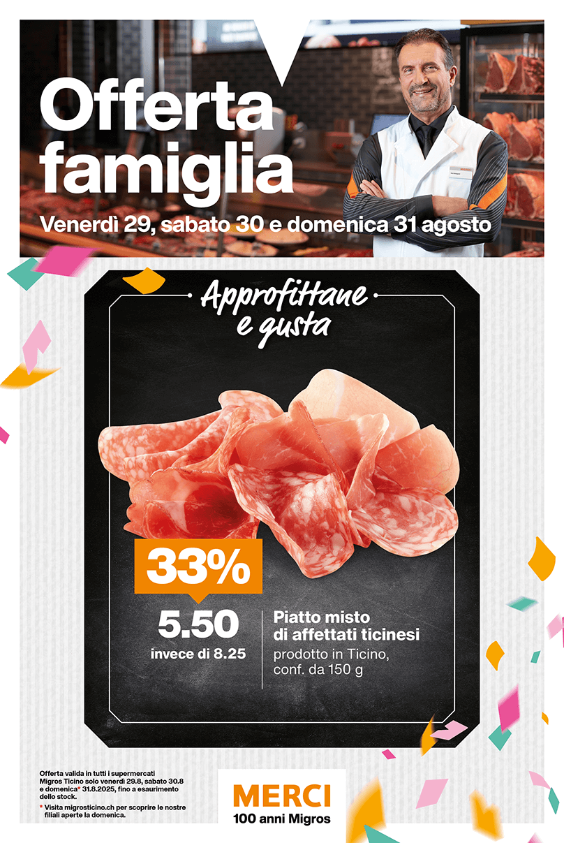 migros ticino offerte famiglia 2025 29 30 31 agosto Piatto misto di affettati ticinesi