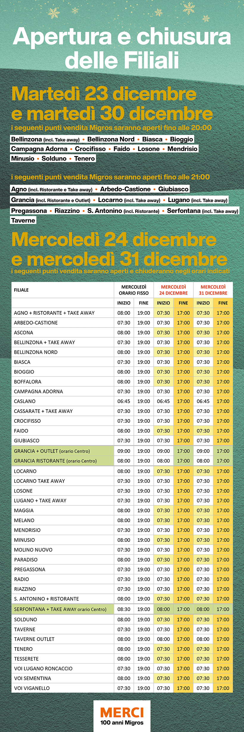 Landing Apertura e chiusura delle Filiali 23 12 2025 e 30 12 2025 24 12 2025 e 31 12 2025