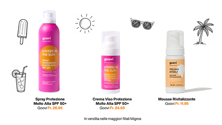 img sett31 Goovi Spray Protezione Molto Alta SPF 50+ Crema Viso Protezione Molto Alta SPF 50+ Mousse Rivitalizzante